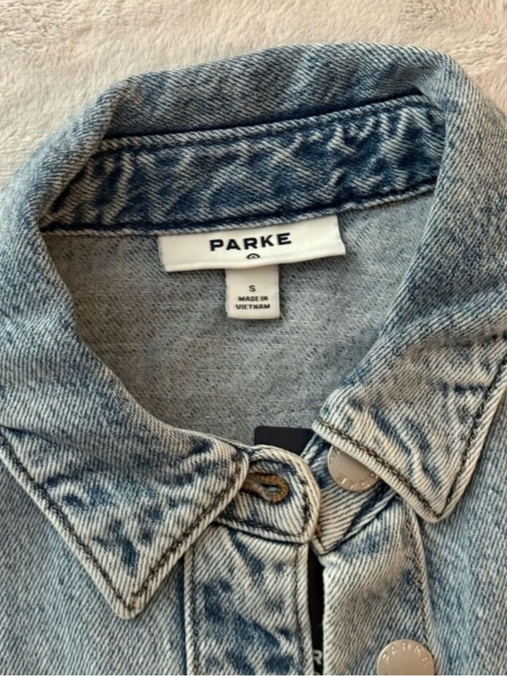 Parke X Target Light Wash Long Sleeve Jacket Denim Shacket Shirt Small - Picture 4 of 11